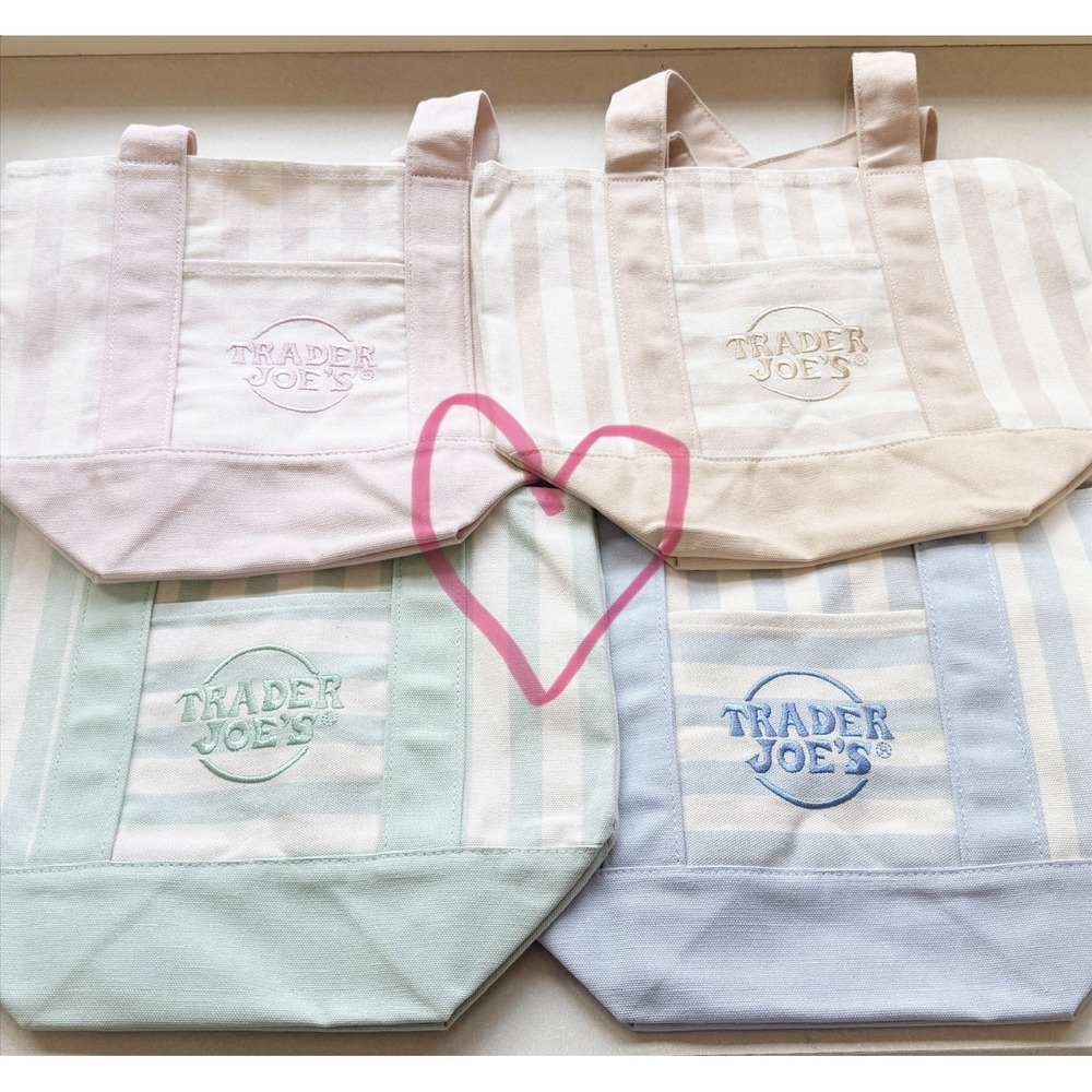 Trader Joe's Mini Pastel Striped Canvas Tote Bag Set of 4 Limited Edition NEW